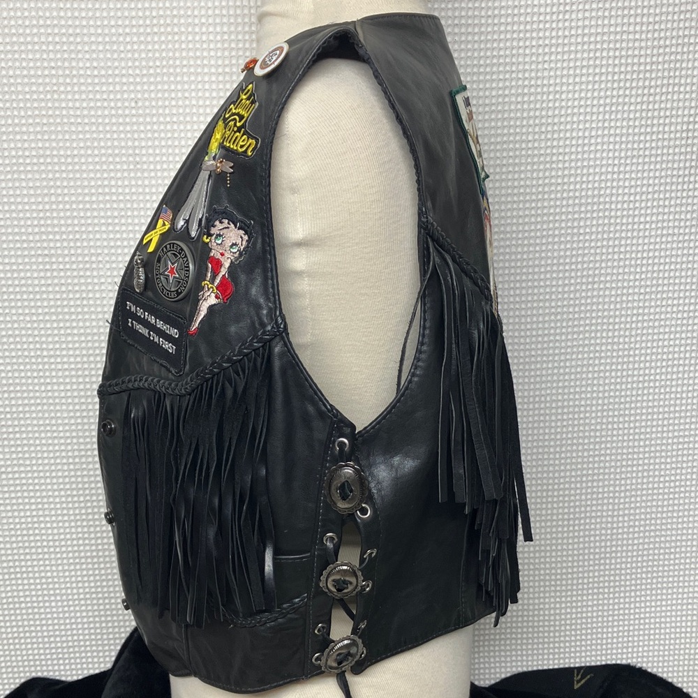 Harley Davidson, black Leather Vest - Picture 4 of 13